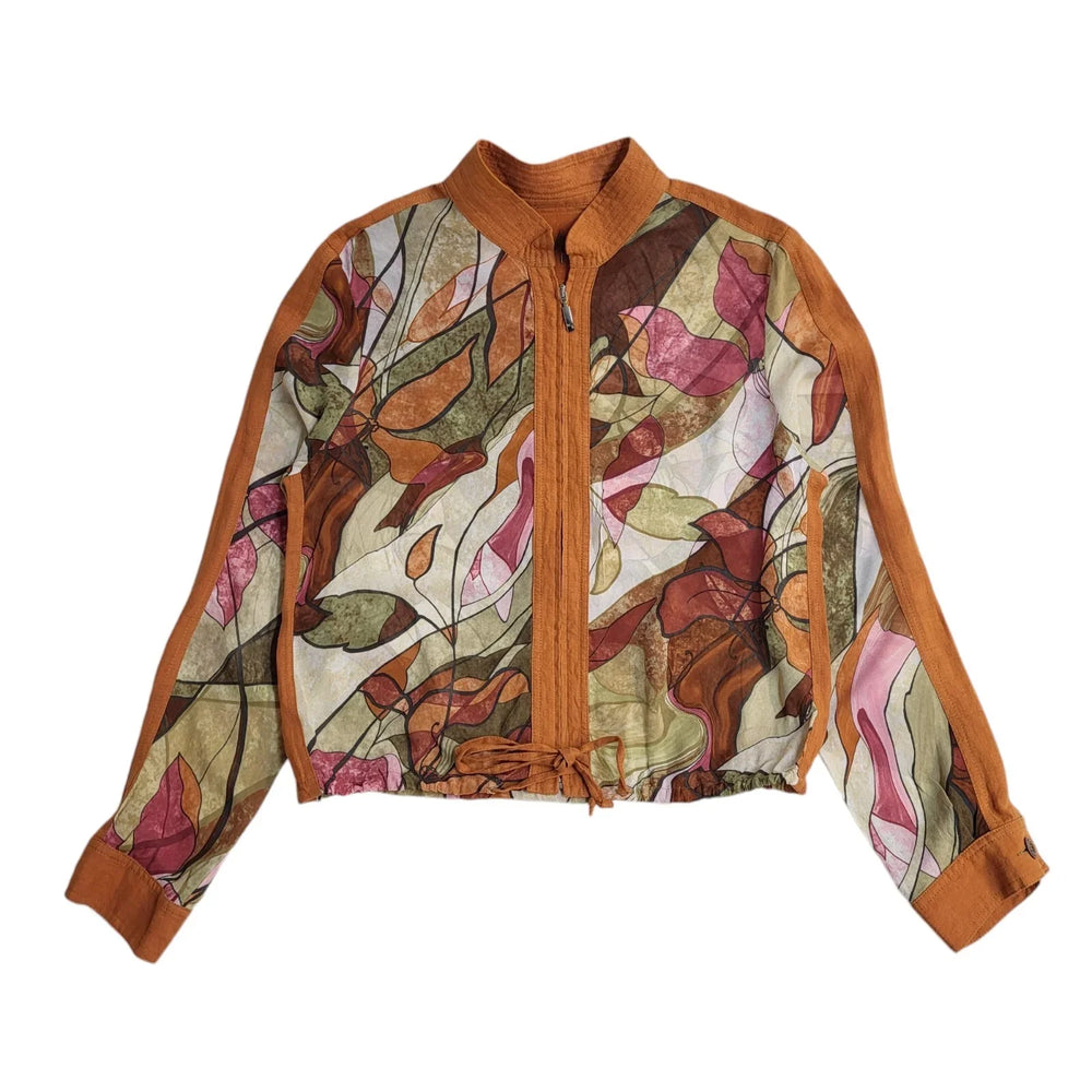 MR Orange& Pink Floral Zipped Viscose Jacket Uk Women's Size 12 EE680