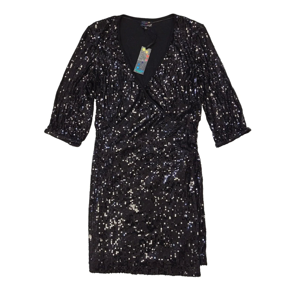 Pearl Lowe 3/4 Sleeve Evening Wrap Dress Black Uk Women's 12 Bnwt L679
