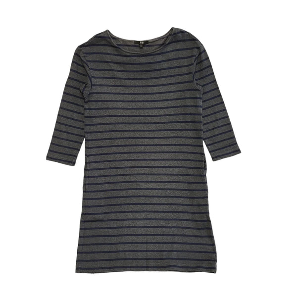 Uniqlo Grey & Blue Striped 3/4 Sleeve Dress Uk Women's Size Large DD531