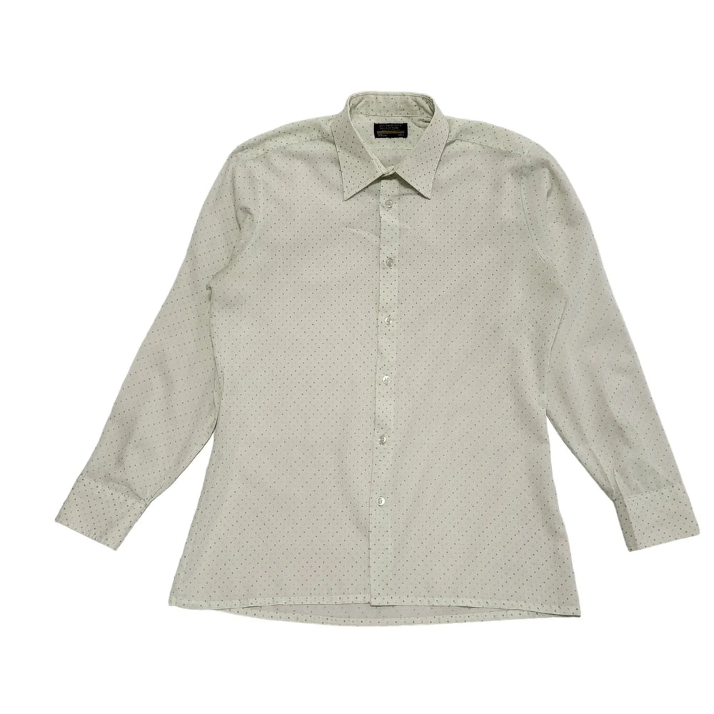 Vintage 70s White Green Slim Fit Long Sleeve Shirt Uk Men's Small