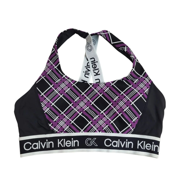 Calvin Klein Black & Purple Checked Gym & Training Sports Top Women's Size L