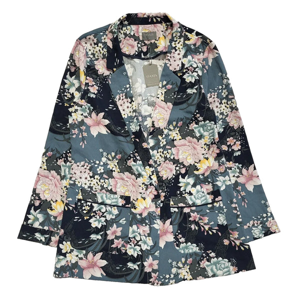 Oasis Black Pink Floral Open Front Summer Jacket Uk Women's Size 14 Bnwt L708