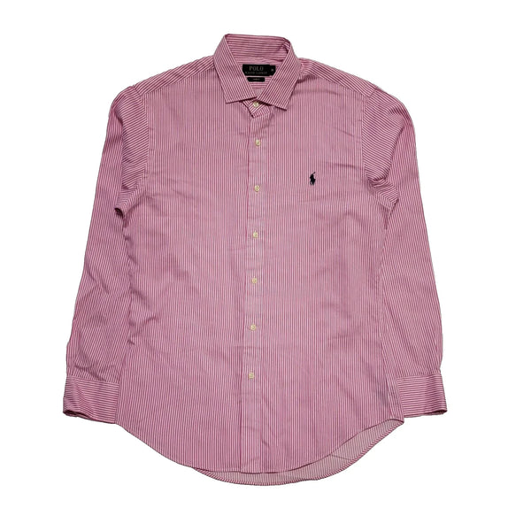 Ralph Lauren Pink White Striped Long Sleeve Shirt Men's Medium H874