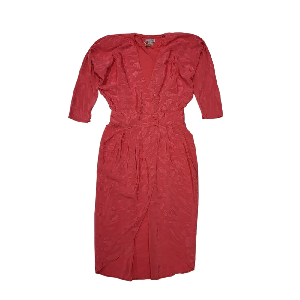 Cue Design 80s Vintage Pink V-Neck Evening Formal Dress Women's 10