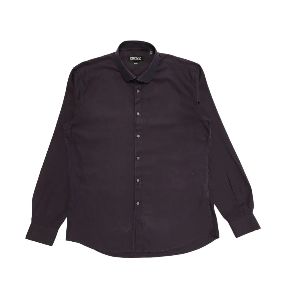 DKNY Vintage Y2K Purple Solid Long Sleeve Shirt Mens UK XL