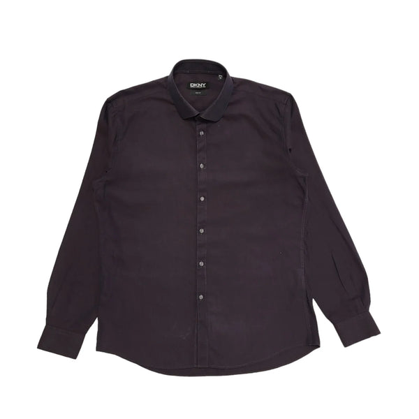 DKNY Vintage Y2K Purple Solid Long Sleeve Shirt Mens UK XL