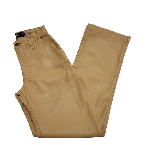 Hollister Beige Wide Leg Faux Leather Trousers Uk Women's Size 2XS W23 L30 CC960