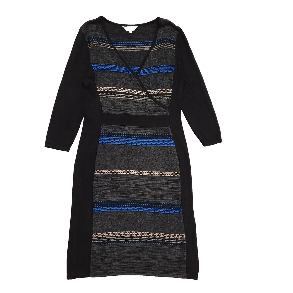 Studio Black Grey V-Neck Bodycon Dress Uk Women's Size 16 L310