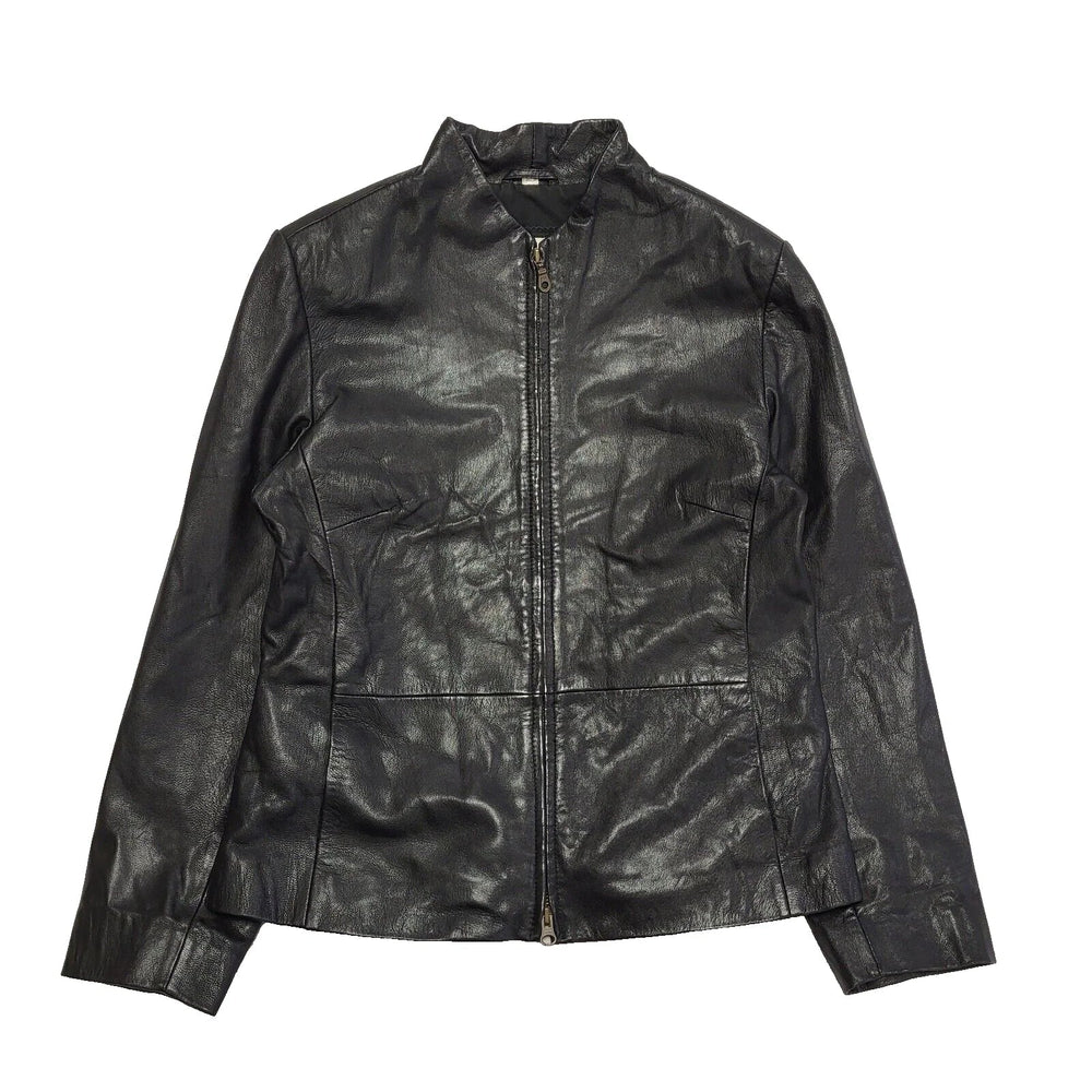 Modern Classic 90s Vintage Black Zipped Leather Jacket Uk Women's Size 12
