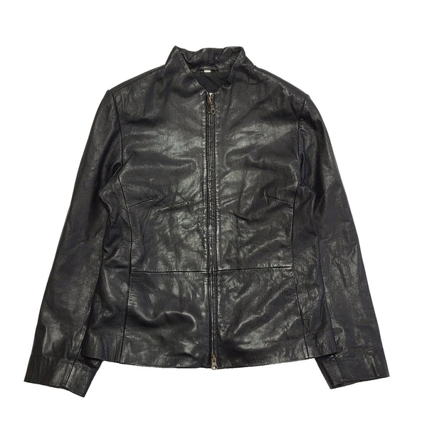 Modern Classic 90s Vintage Black Zipped Leather Jacket Uk Women's Size 12