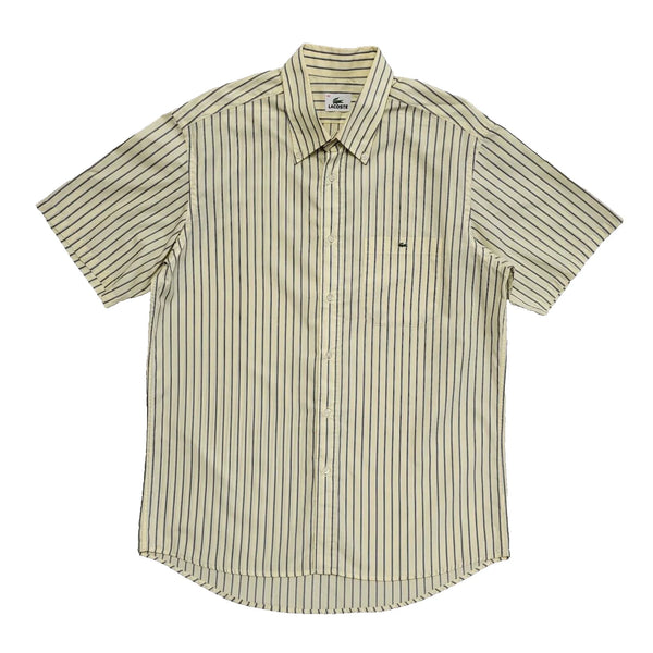 Lacoste Vintage 90's Yellow Blue Striped Short Sleeve Shirt Uk Men's Size L