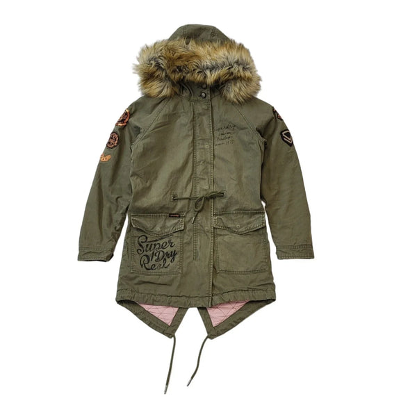 Superdry The Rookie Green Hooded Fish Tail Parka Coat UK Women's 8 G685