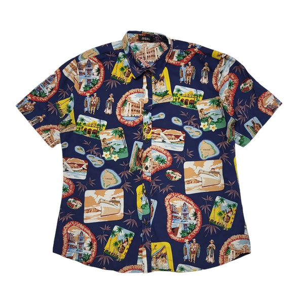 Jogal 90s Blue Holiday Theme Short Sleeve Shirt Uk Men's Size Extra Large