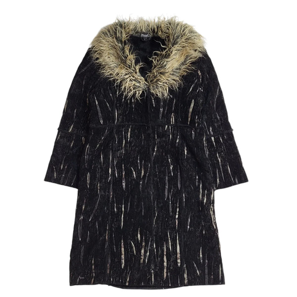 Text Black 90s Vintage Faux Fur Coat Uk Women's Size Large