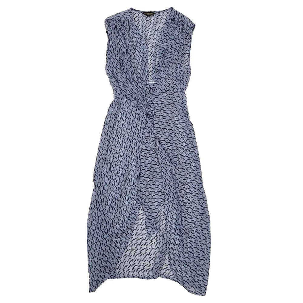 Biba Logo Blue Wrap Sleeveless Summer Dress Uk Women's Size M L711