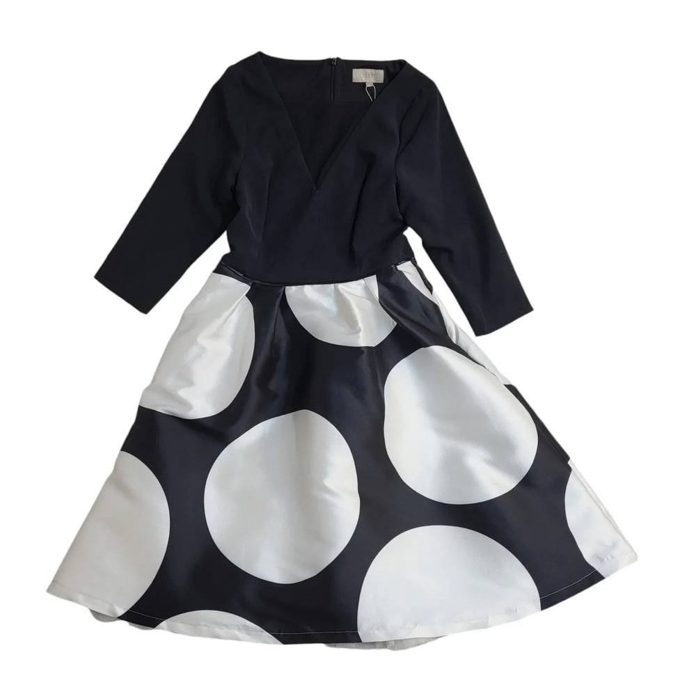 Coast Black White 3/4 Sleeve Polka Dot Dress UK Women's Size 14 Bnwt FF23