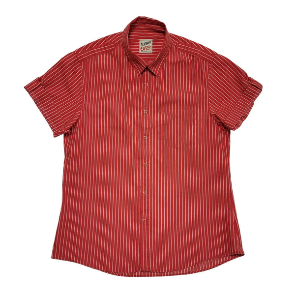 Topman Vintage Y2K Red & White Striped Short Sleeve Snap Button Shirt Mens UK L