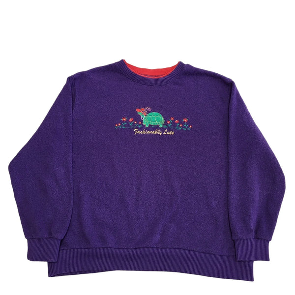 90s Vintage Cottagecore Purple Turtle Sweatshirt Women's Size XL