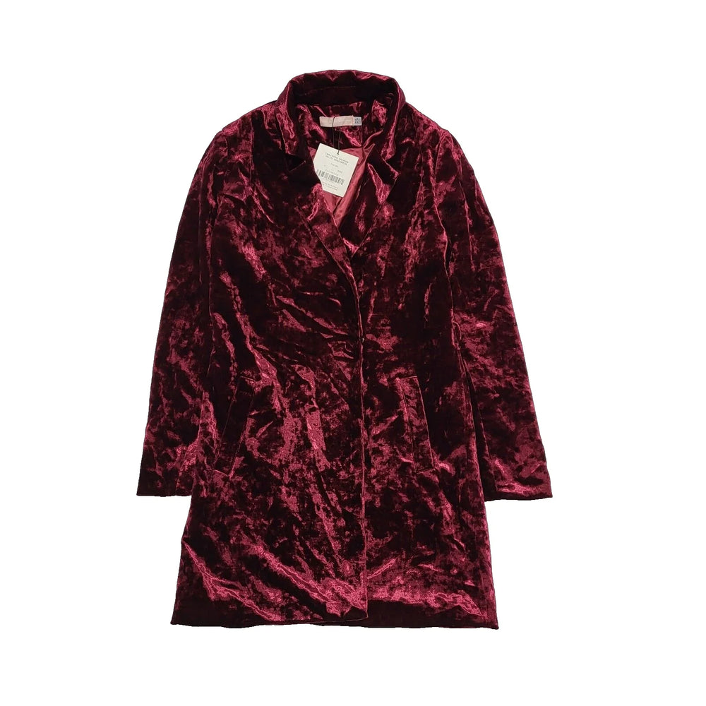 Misguided Red Crushed Velvet Wrap Coat UK Women's XS 6 K203 BNWT