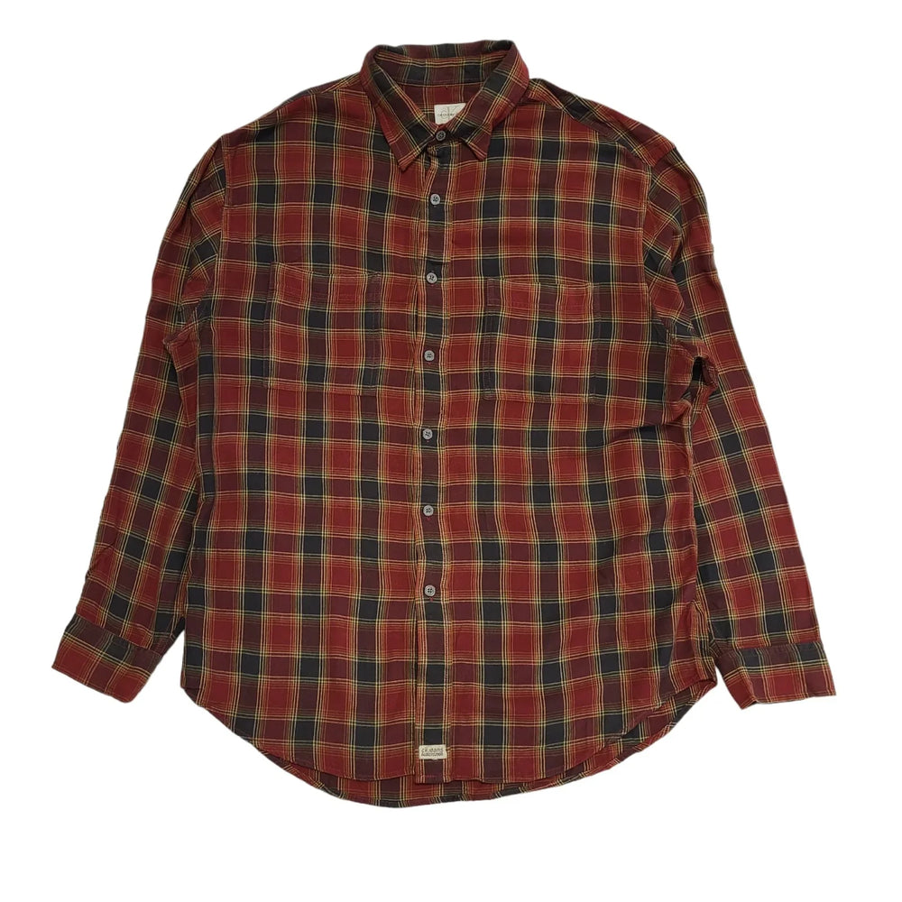 Calvin Klein 90's Red & Black Plaid Long Sleeve Shirt Mens UK M