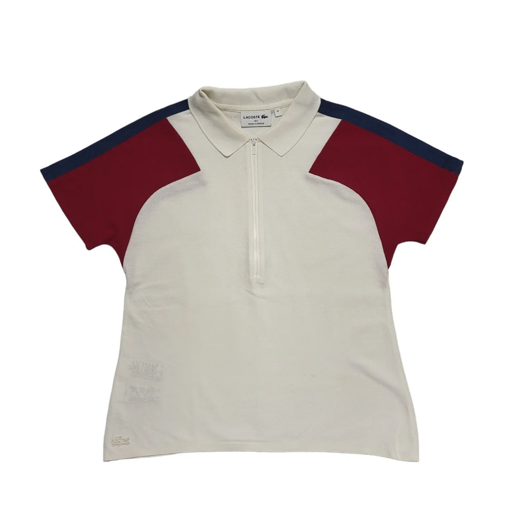 Lacoste White Maroon Short Sleeve Polo Shirt Women's UK L 12-14 H678