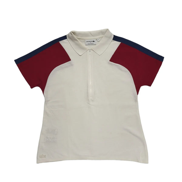 Lacoste White Maroon Short Sleeve Polo Shirt Women's UK L 12-14 H678
