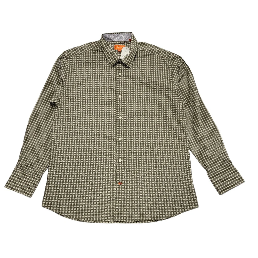 Tallia Beige & Brown Retro Abstract Long Sleeve Shirt BNWT Men's UK L CC291