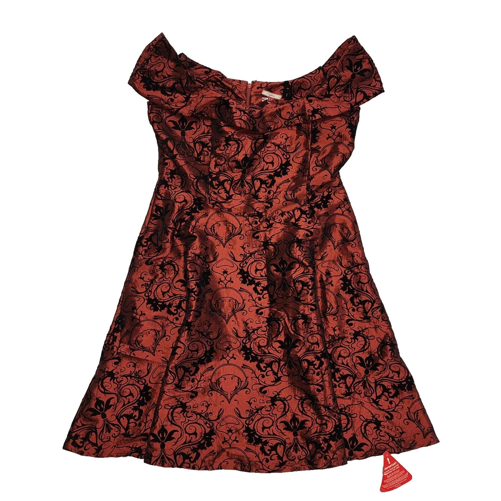 Joe Browns Orange Black S/Sleeve Floral Skater Dress Uk Women's 2XL 16 Bnwt L305