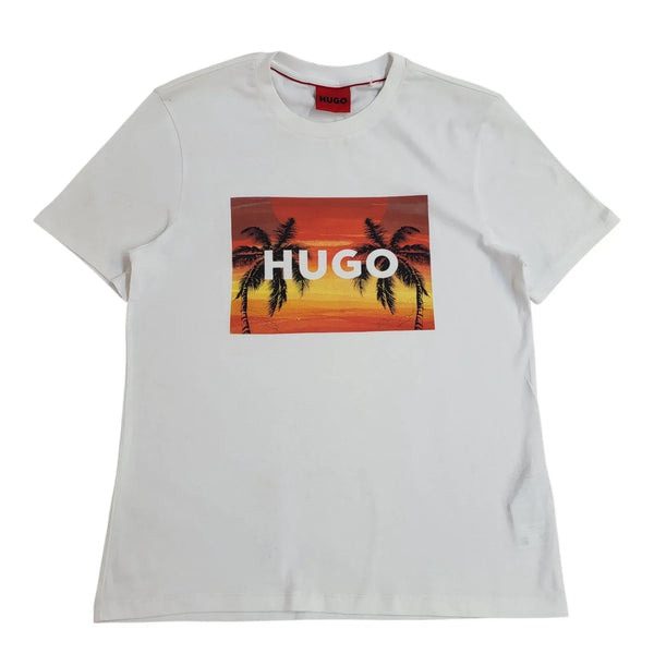 Hugo Boss White Y2k Cotton Palm Trees Double Stitch T-Shirt Uk Men's Size XS