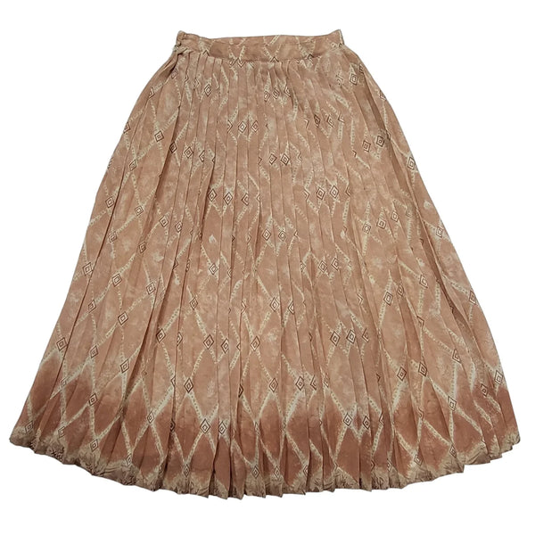 80's Vintage Beige Diamond Patterned Pleated Skirt Women's 8/10