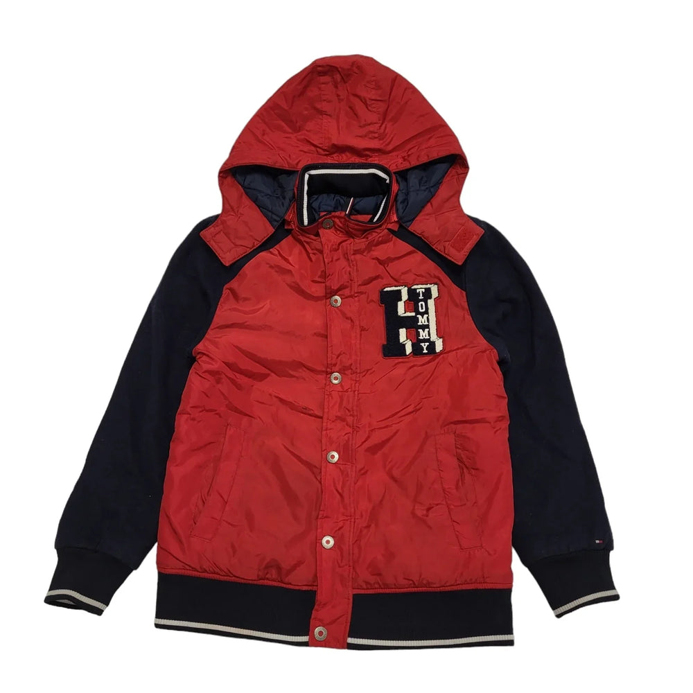 Boy's Tommy Hilfiger Red Black Zip & Snap Hooded Jacket Age 14 Yrs xL H613