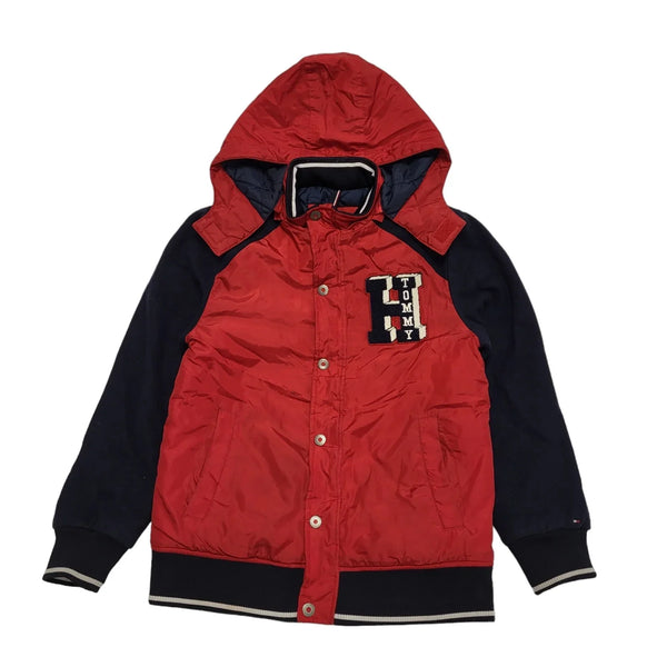 Boy's Tommy Hilfiger Red Black Zip & Snap Hooded Jacket Age 14 Yrs xL H613