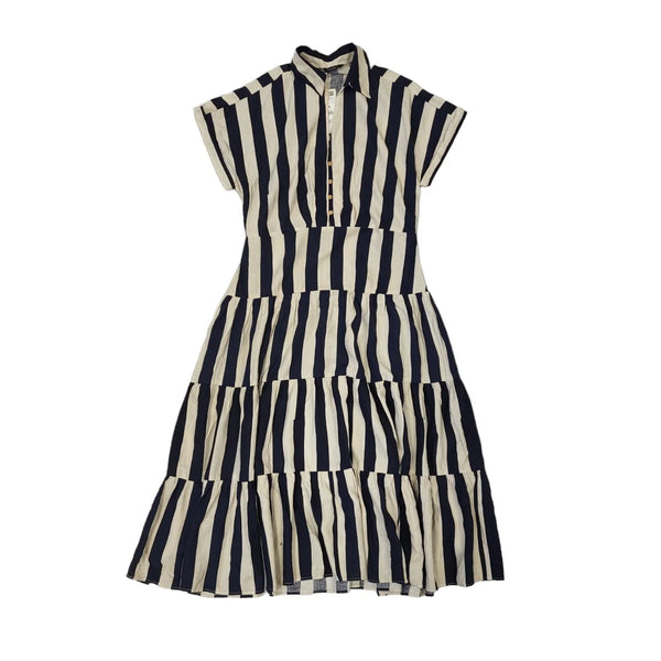 Zara Blue Cream Striped Short Sleeve Shift Dress Uk Women's Size L Bnwt EE134