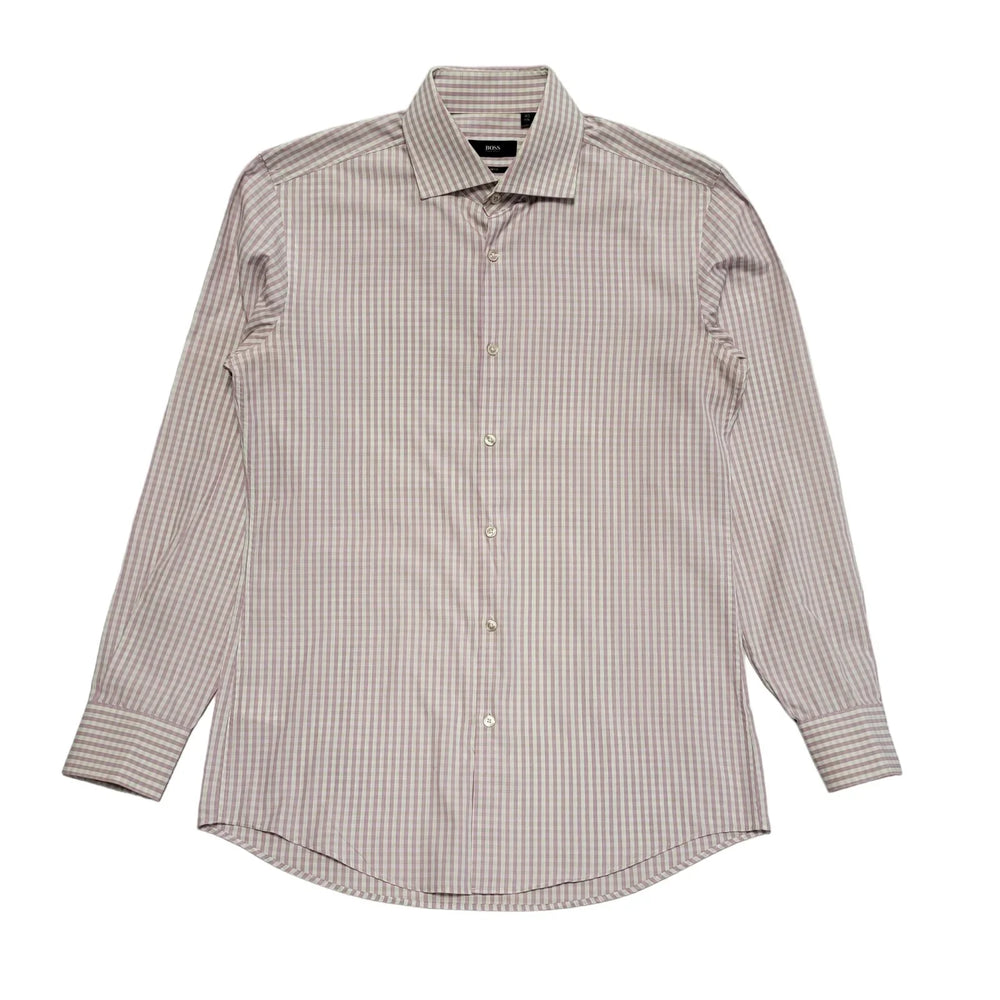 Hugo Boss Pink & White Check Slim Fit Shirt Uk Men's Medium DD814