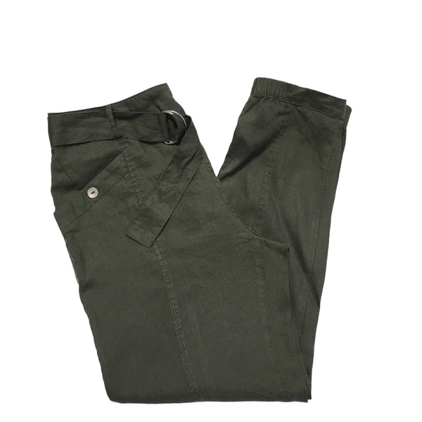 Monsoon Green Linen Belted Tapered Trousers BNWT Womens Size M 10-12 W30 L28 DD6