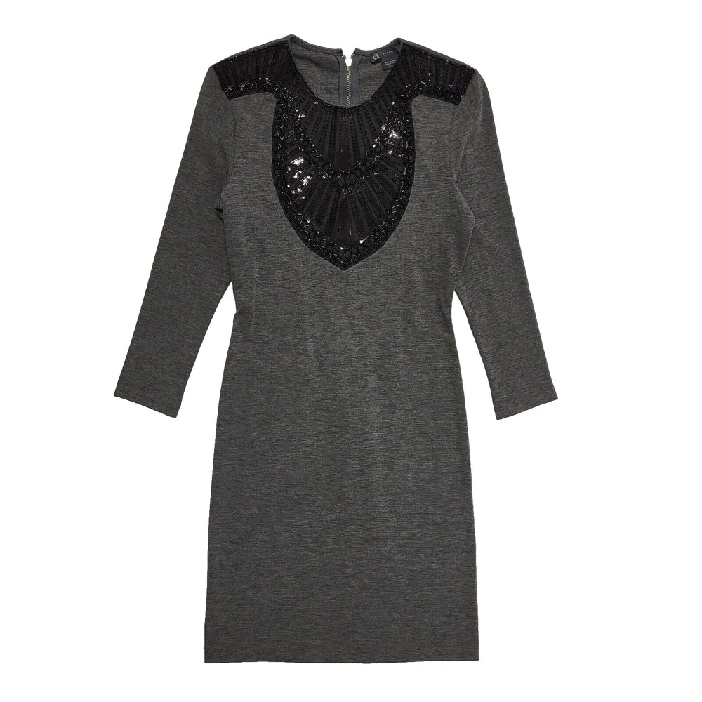 Armani Exchange Grey Black 3/4 Sleeve Sequin Bodycon Dress Uk Women's XS 6 L294