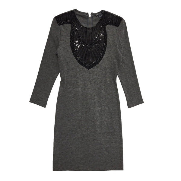 Armani Exchange Grey Black 3/4 Sleeve Sequin Bodycon Dress Uk Women's XS 6 L294