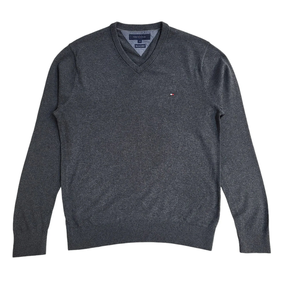 Tommy Hilfiger Y2K Grey V-Neck Long Sleeve Jumper Men's UK Size M