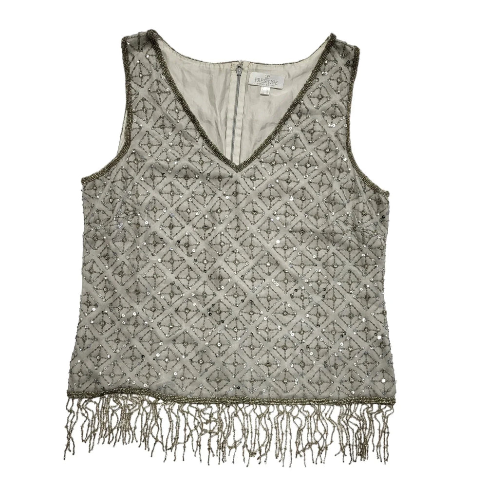 Prestige 90s Vintage Grey Sequin Vest Party Silk Top Women's UK Size 16