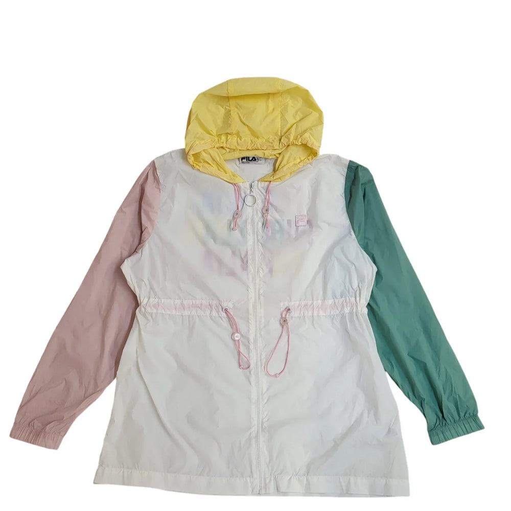 Fila White Green Windbreaker Hooded Sports Jacket Uk Women's Size Large EE238