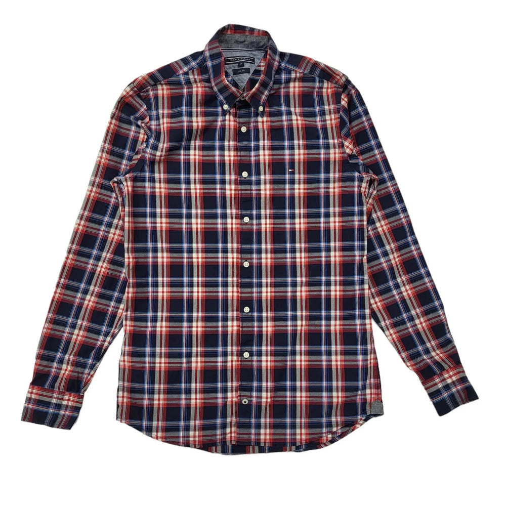 Tommy Hilfiger Shirt Blue & Red Checked Slim Fit Mens UK Size Medium BB432