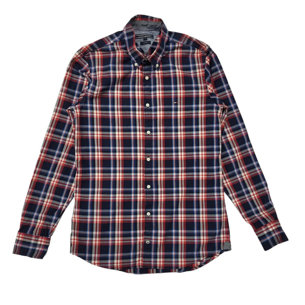 Tommy Hilfiger Shirt Blue & Red Checked Slim Fit Mens UK Size Medium BB432