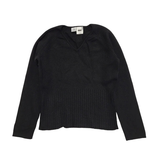 DKNY Black Wool V-Neck L/Sleeve Knitted Jumper Women's uk L H576