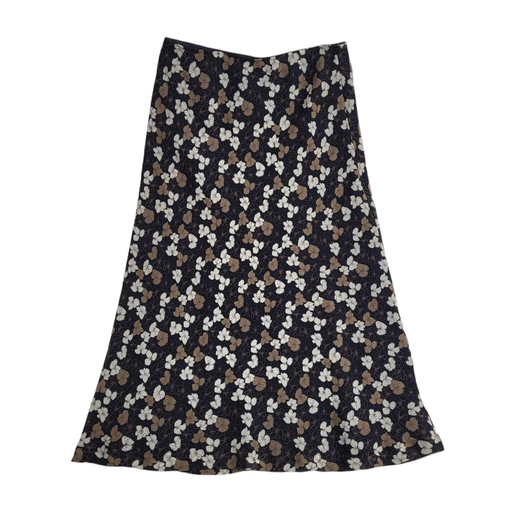 Laura Ashley 90's Black & Brown A-Line Floral Long Skirt Women's Size 14 W32