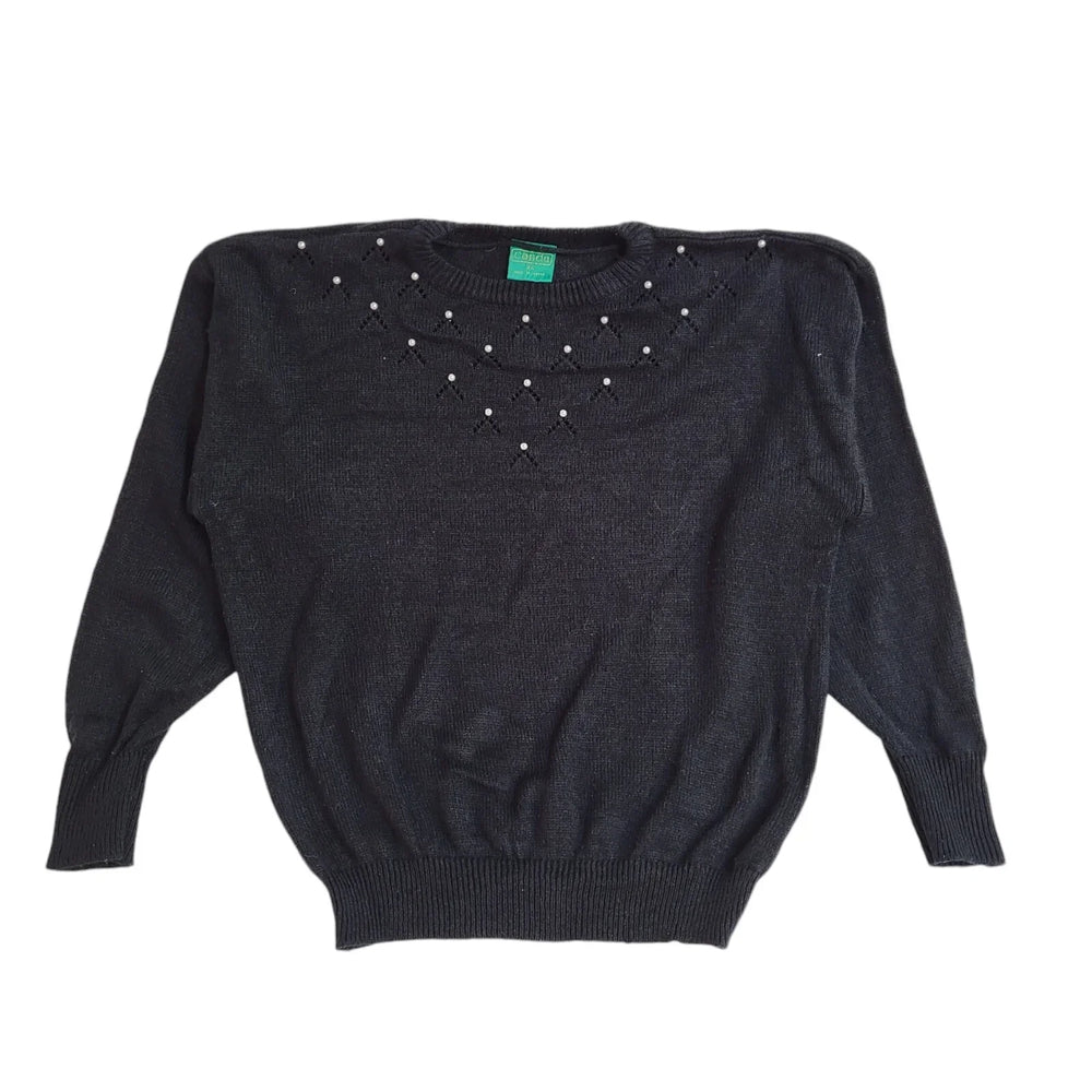 Canda Vintage 90's Black Pearl Detail Jumper UK Women's Size 14