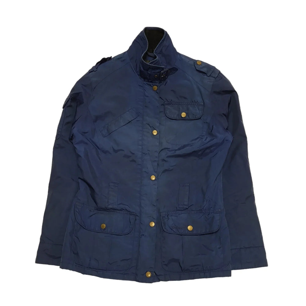 Barbour Metallic Ameila Blue Snap Fasten Quilted Jacket UK Women's 10 K556