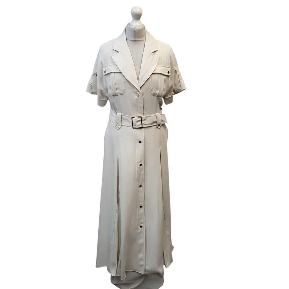 Karen Millen Dress Safari Belted A-Line White Women's Size 10 L936