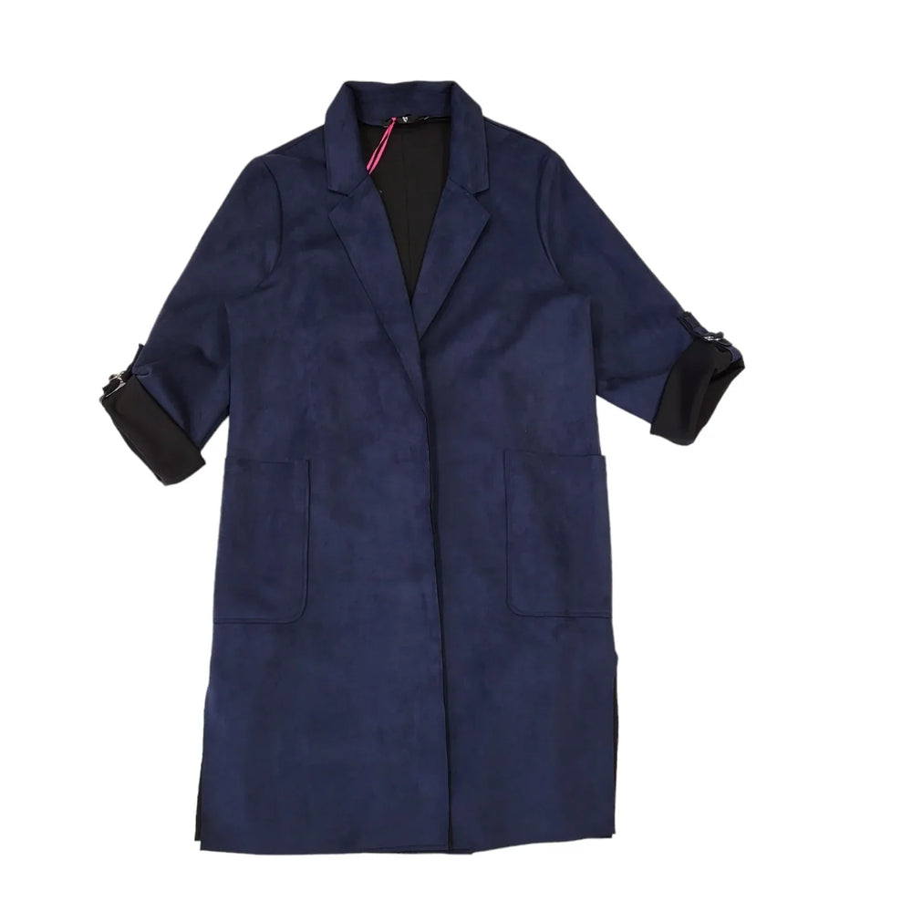By Very Navy Blue Open Front Faux Suede coat Uk Women's 10-12 H30