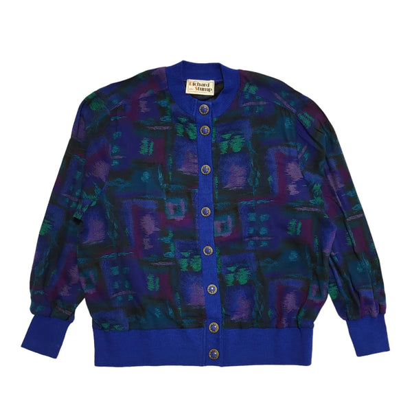Richard Stump 70s Vintage Blue & Green Retro Cardigan Women's Size 16