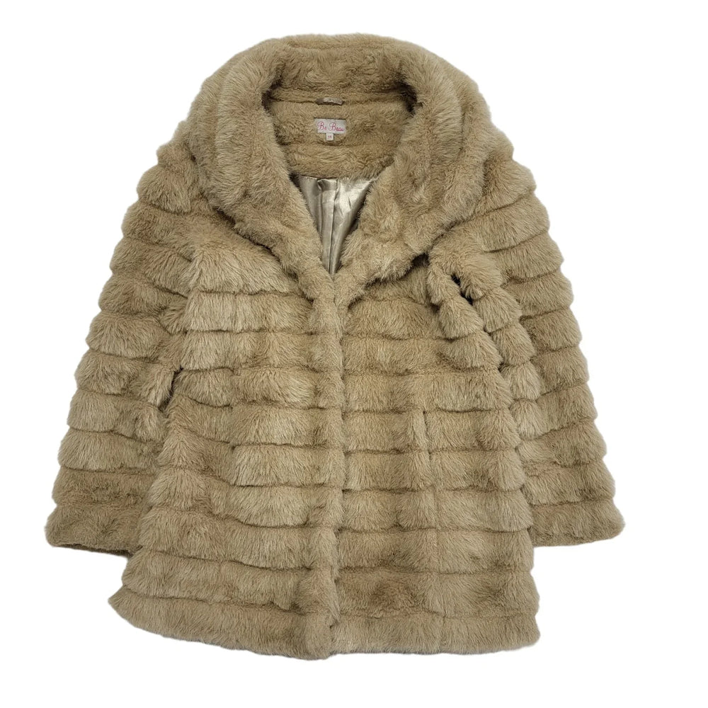 Be Beau Vintage 90's Beige Faux Fur Jacket Uk Women's Size 14